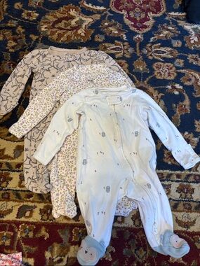 Carter's Neutral and Purple Floral Baby Pajama Sleepers - Set of 3